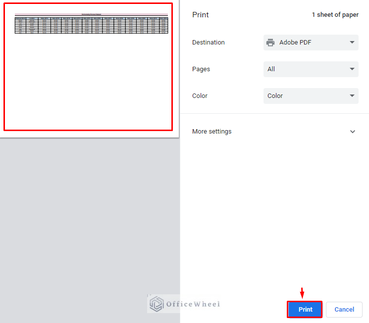 outcome of how to print google sheets on one page